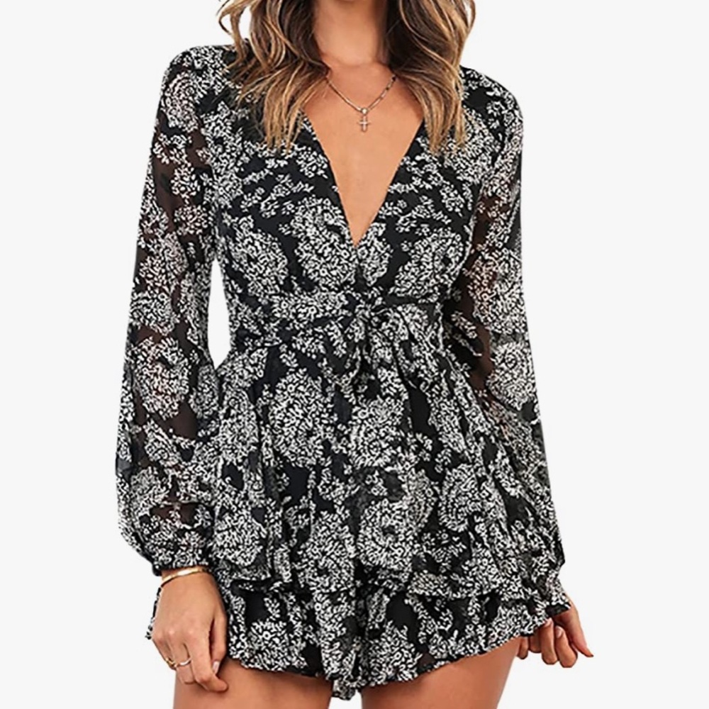 NWOT Black Floral Romper